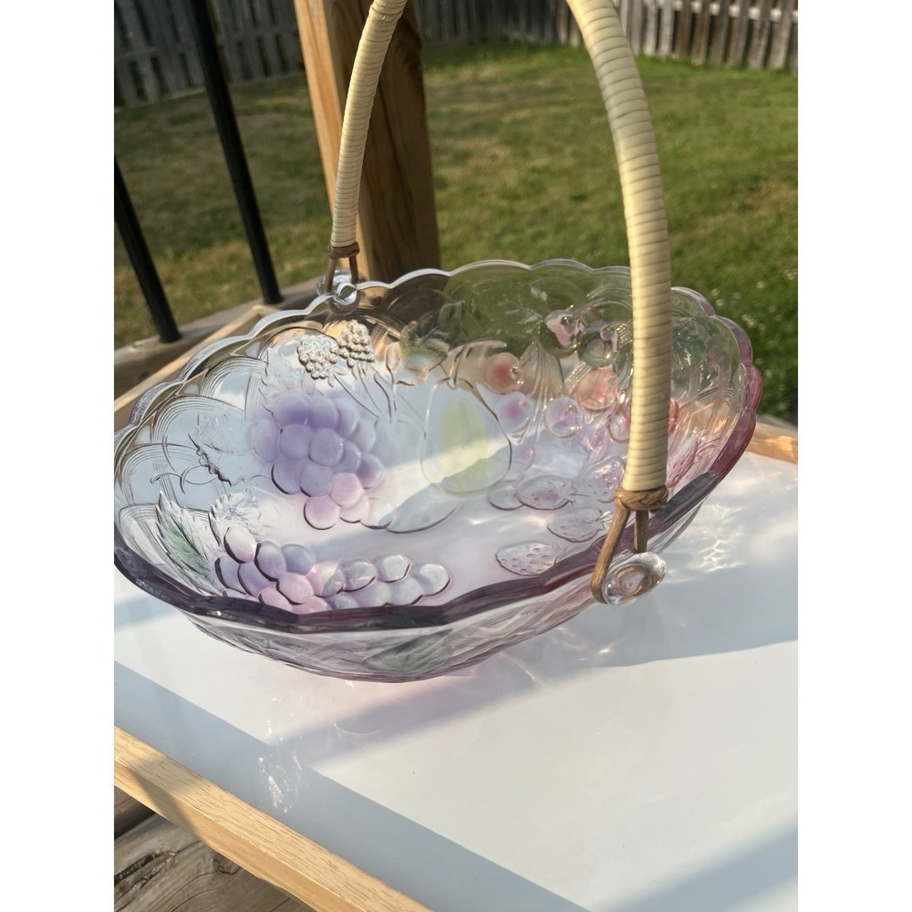 Vintage Mikasa Colorful Oval Embossed Fruit Basket Bowl with Bamboo Handle (5A) - Picture 16 of 16